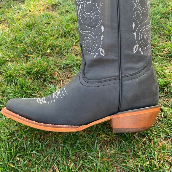 Women's Western Mexican Cowgirl Cowboy Boots Cubans heel Hand made Black 404 - Picture 6 of 7